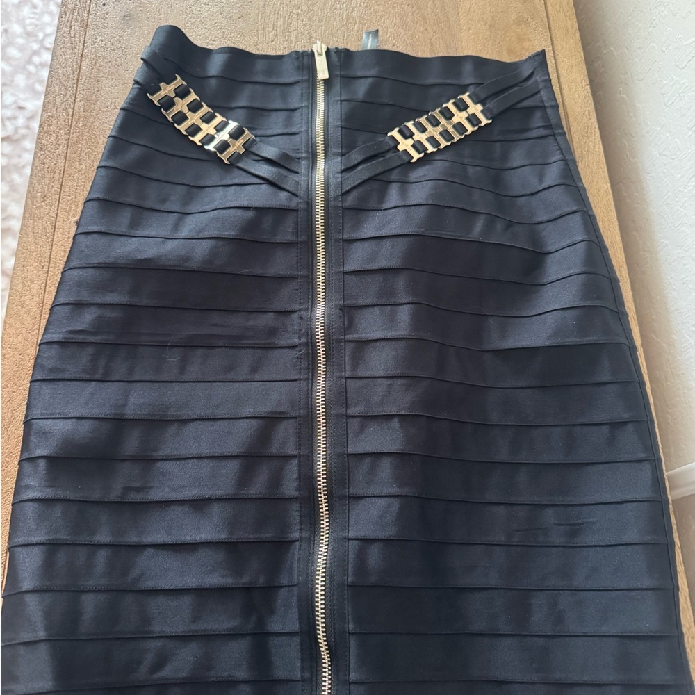 Honey Birdette Black Pencil Skirt with Gold Zipper